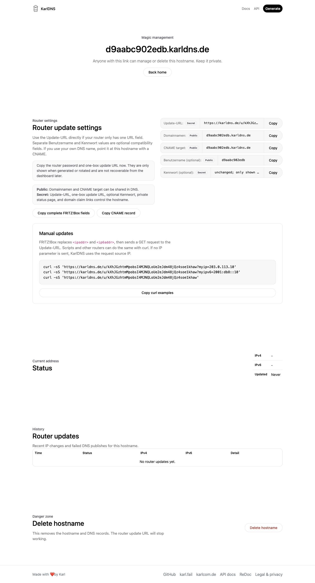 Generated FRITZ!Box DynDNS credentials