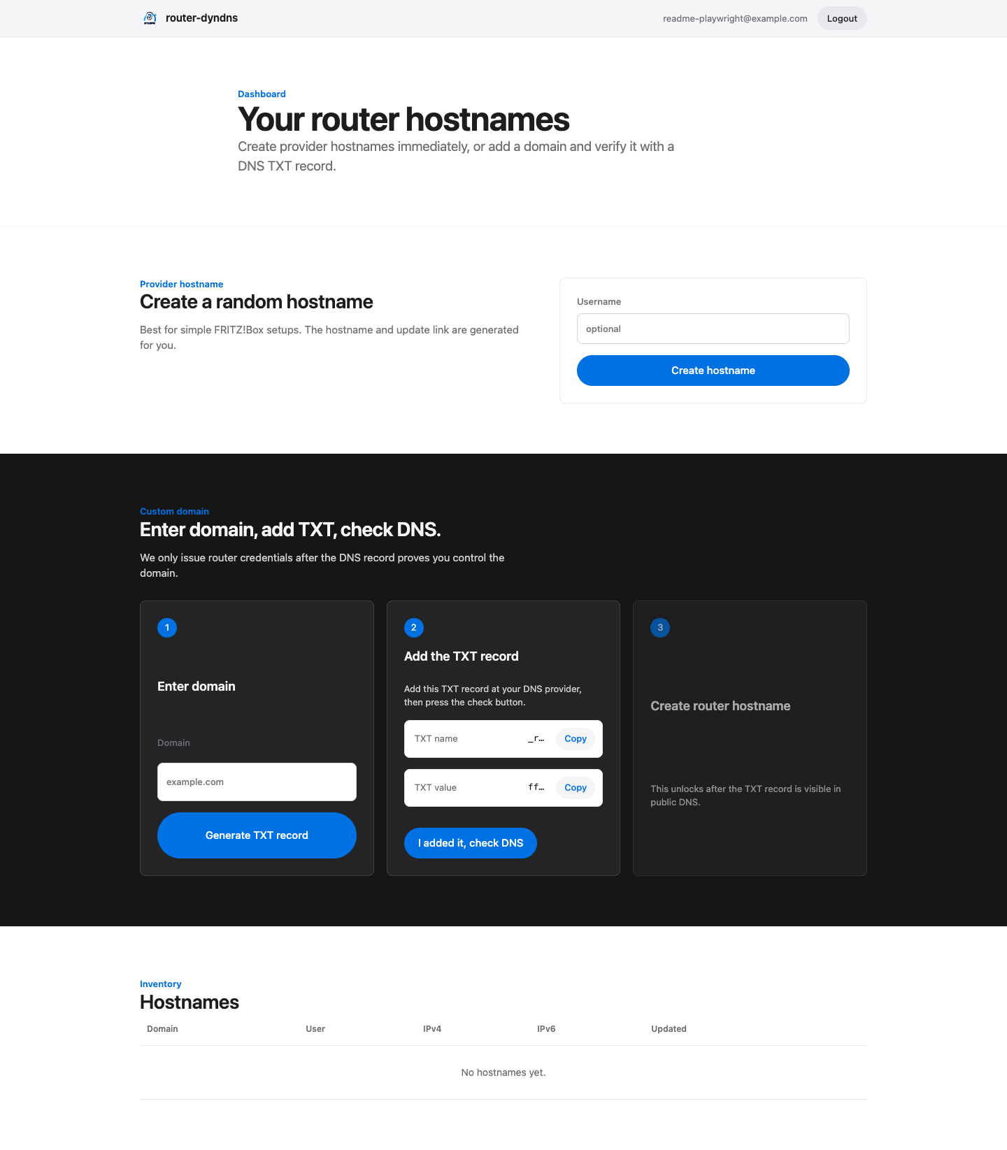 DNS TXT verification flow for custom domains