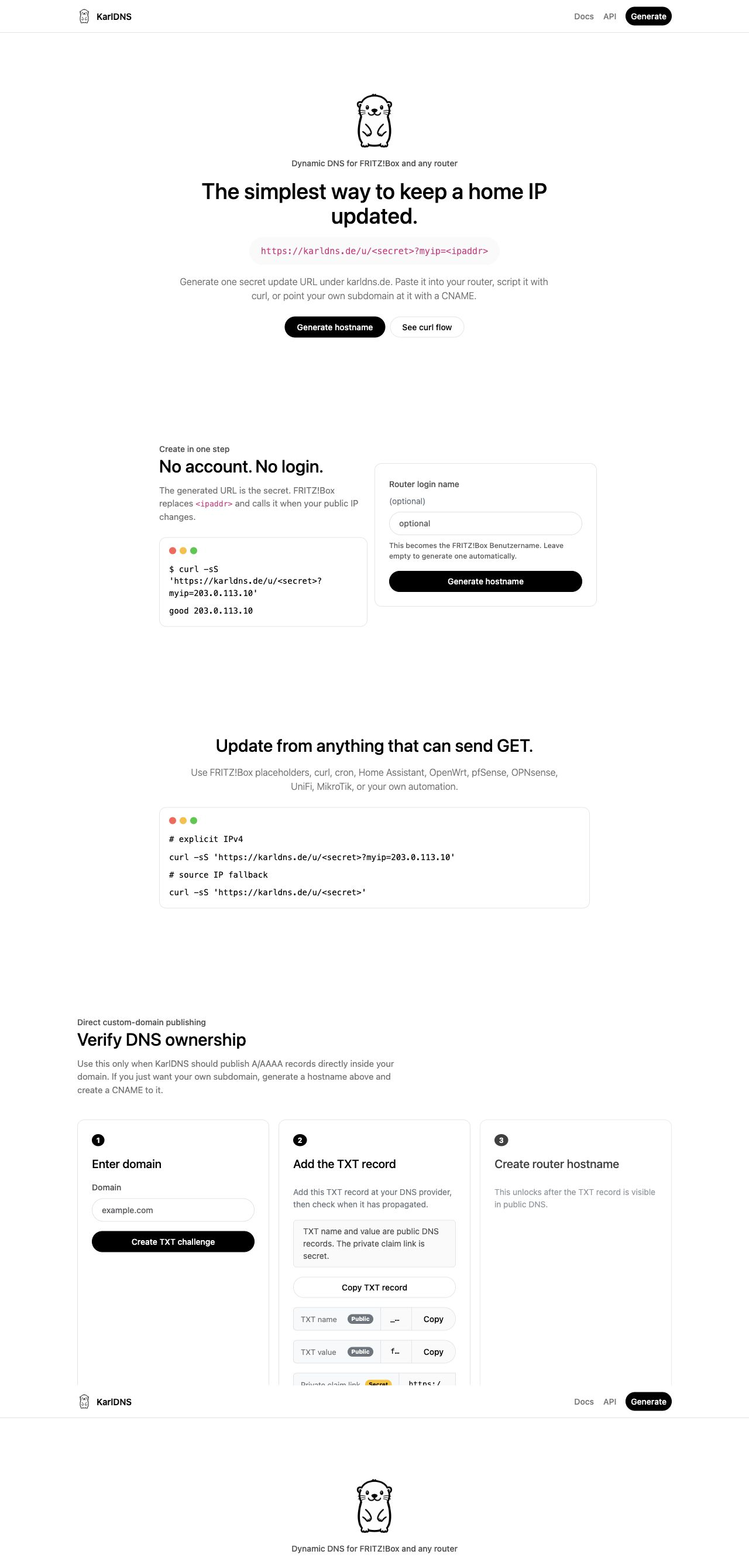 DNS TXT verification flow for custom domains