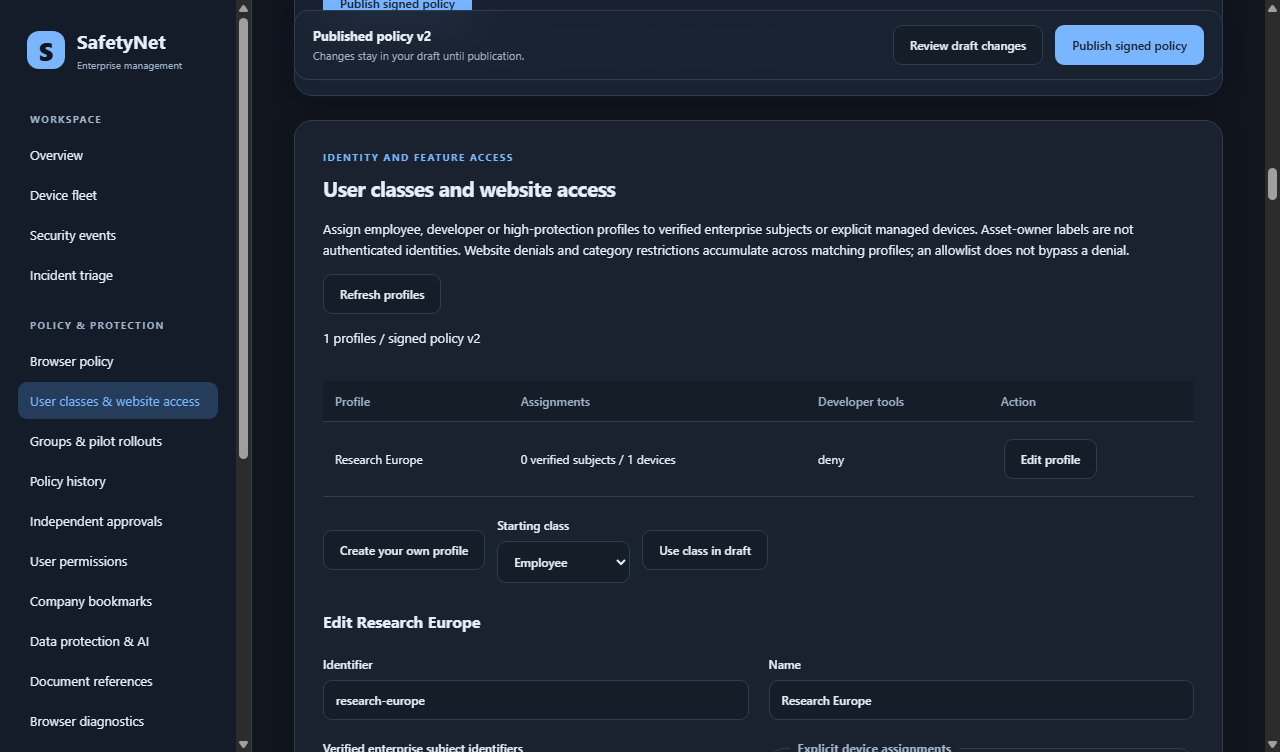 Custom profiles in central administration