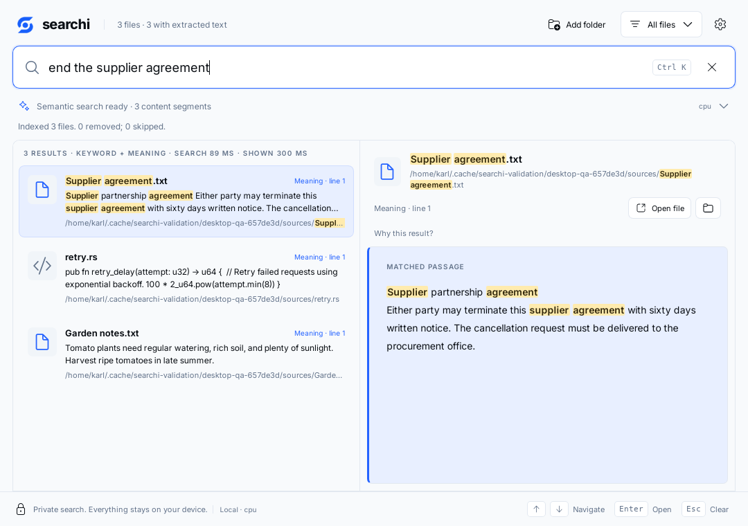 Native Linux searchi showing a real Google CPU supplier-agreement result